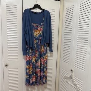Torrid Blue Floral Midi Dress with pockets and  Long Sleeve Cardigan